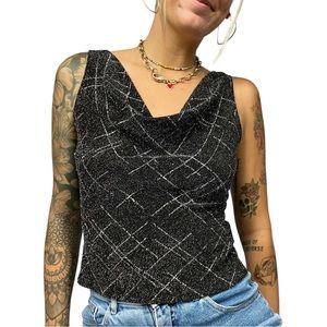 Y2K Black Sparkly Metallic Blouse • Size 10/Small/Medium 🖤
